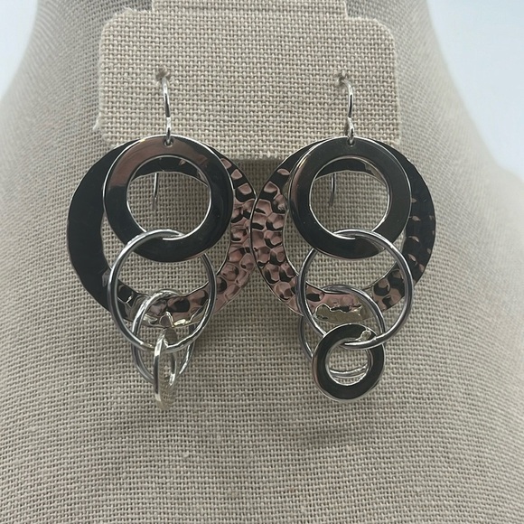 925 Sterling Silver Multi Circles Dangle Earrings Classic Look CII Mexico - Picture 9 of 9